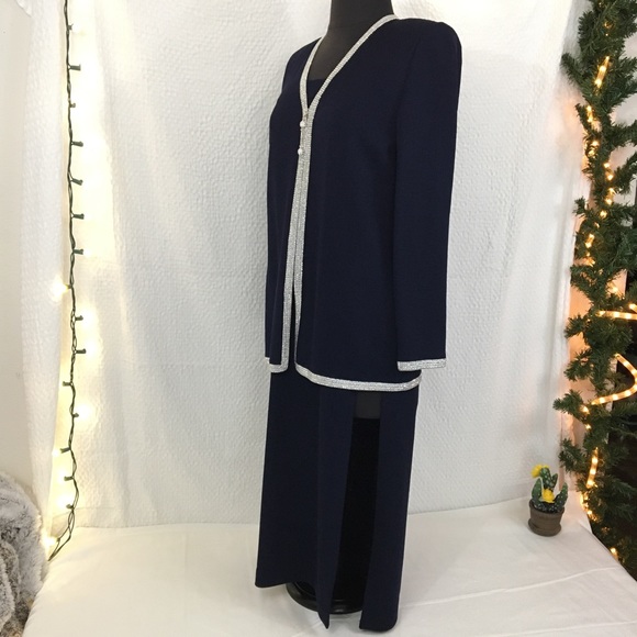 ST JOHN Maxi Skirt w/ 20" Slit Navy Blue - Picture 2 of 4